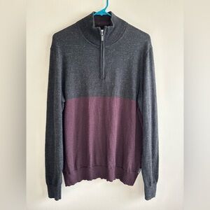 Calvin Klein wool blend Gray and Purple Half-Zip Sweater Sz M